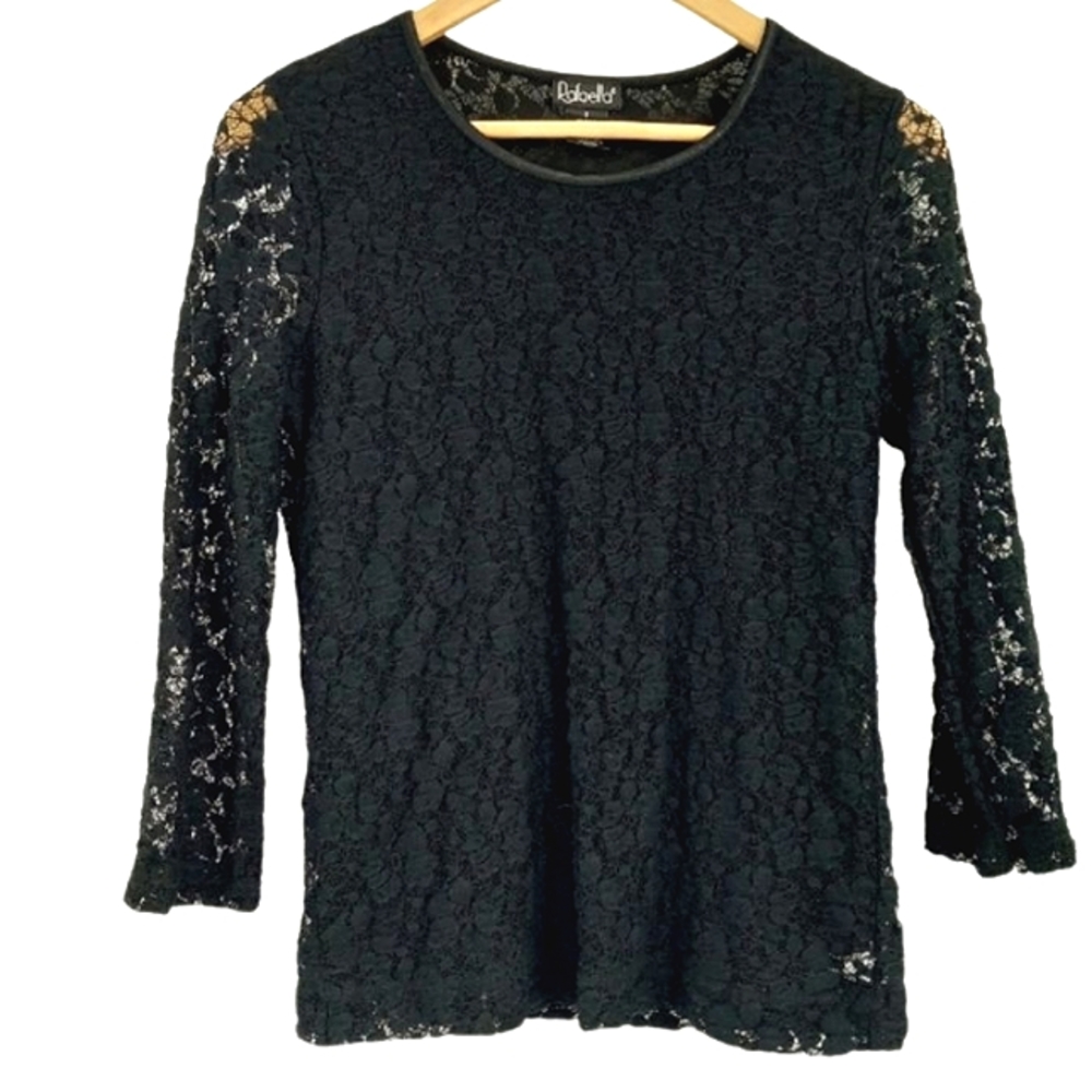Vintage Lace Top Sz S Black Rafaella 90s Y2k Whimsygoth Dark Fairy Sheer Sleeves